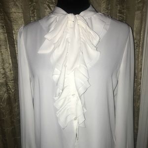 Ruffled White Button Down Blouse M